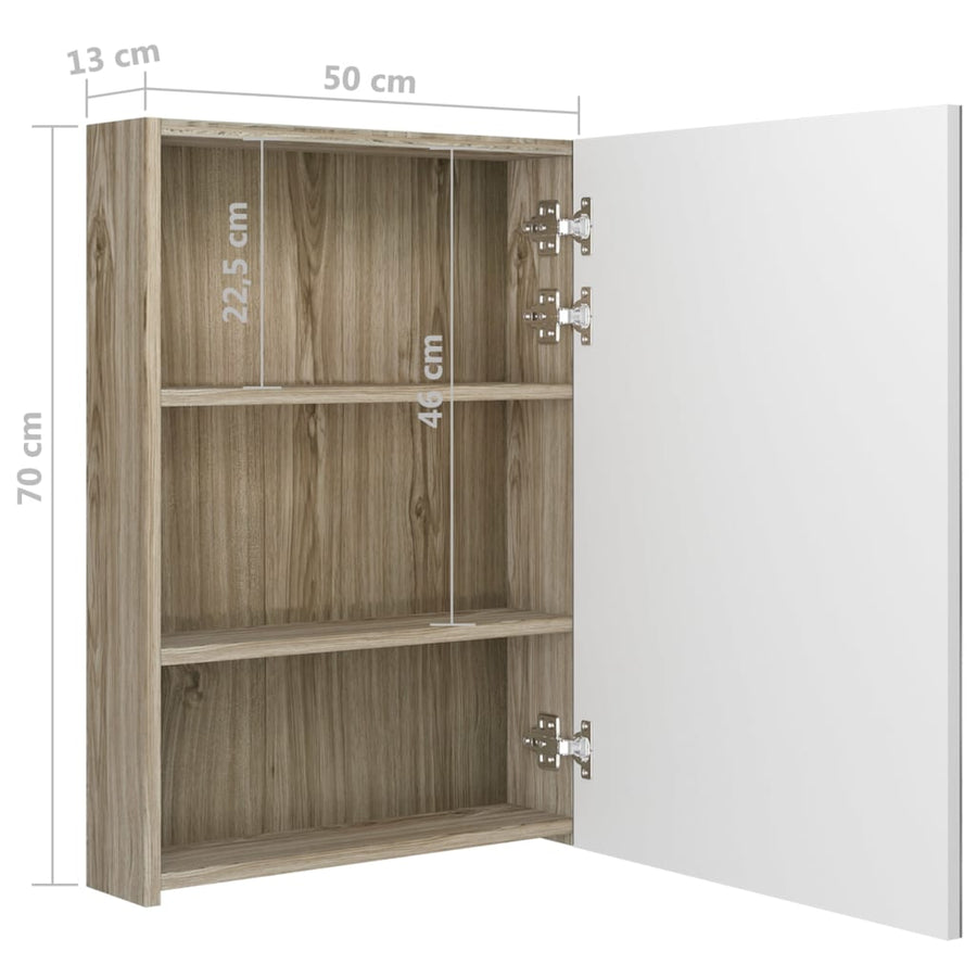 Badkamerkast Met Spiegel En Led Kleurig 50 x 13 x 70 cm Wit en eiken