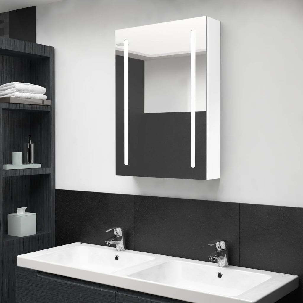 Badkamerkast Met Spiegel En Led 50 x 13 x 70 cm Glanzend wit