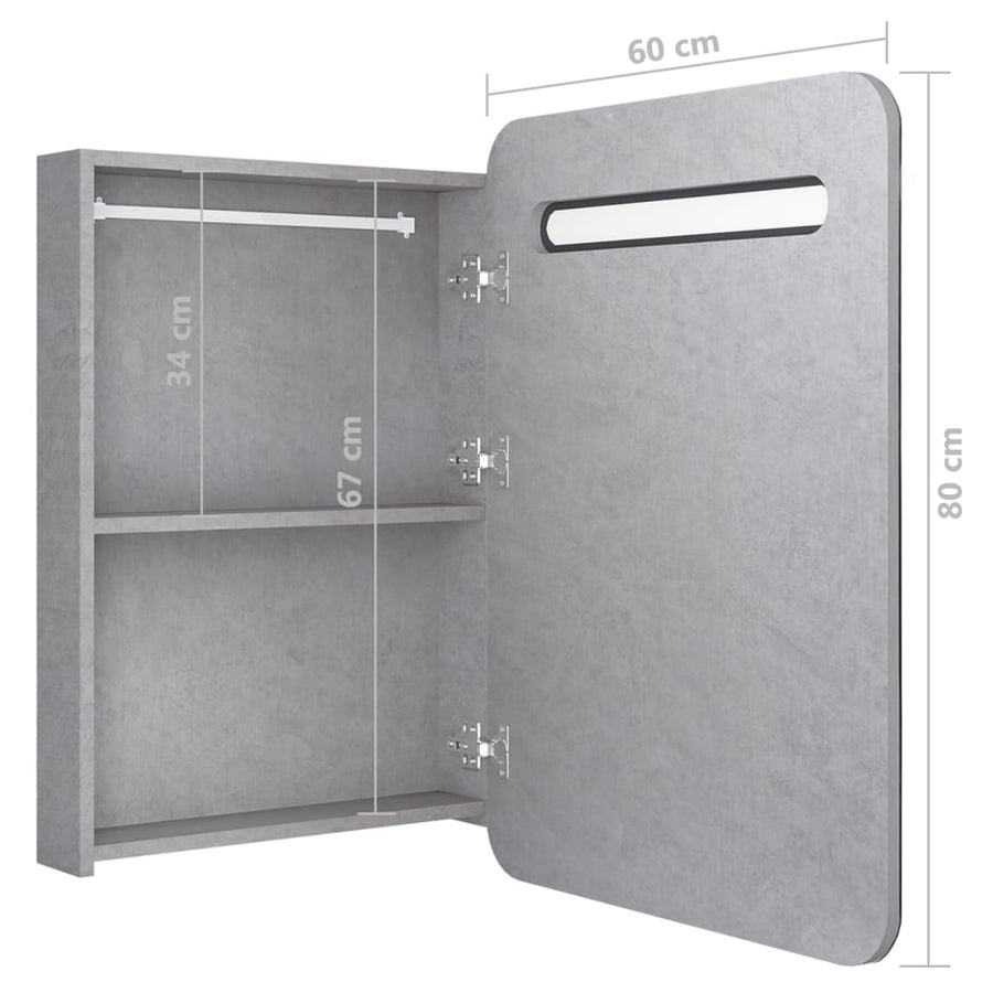 Badkamerkast Met Spiegel En Led 60Xx80 Cm Betongrijs