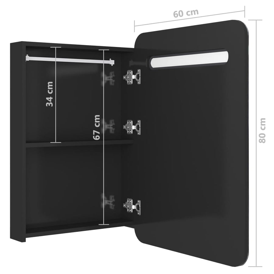 Badkamerkast Met Spiegel En Led 60Xx80 Cm Glanzend zwart