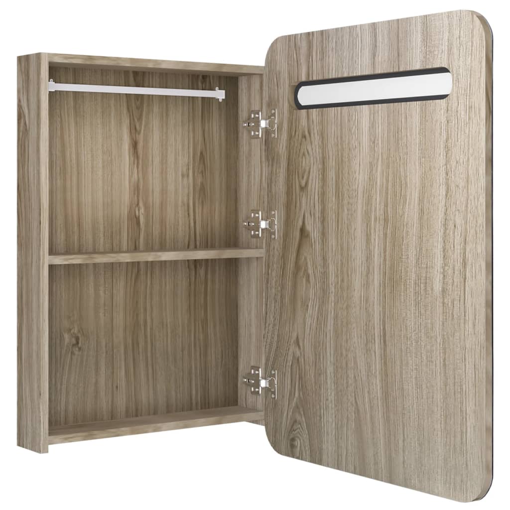 Badkamerkast Met Spiegel En Led 60Xx80 Cm Kleurig Eiken