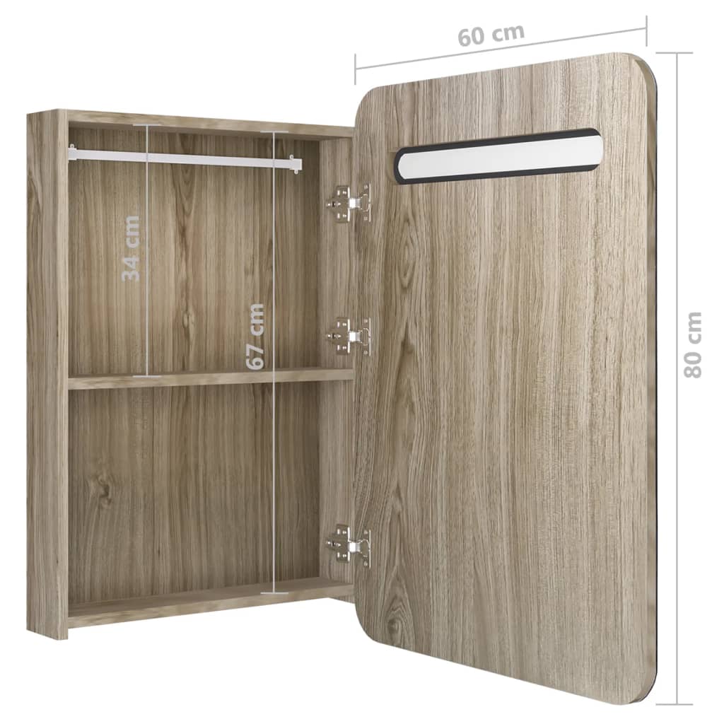 Badkamerkast Met Spiegel En Led 60Xx80 Cm Kleurig Eiken