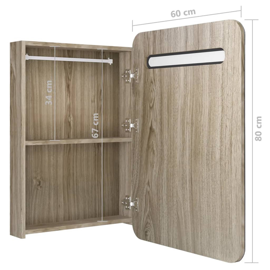 Badkamerkast Met Spiegel En Led 60Xx80 Cm Kleurig Eiken