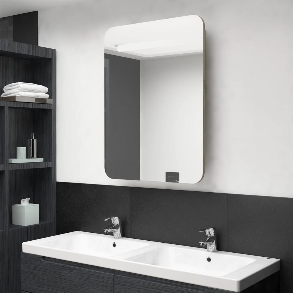 Badkamerkast Met Spiegel En Led 60Xx80 Cm Kleurig Eiken