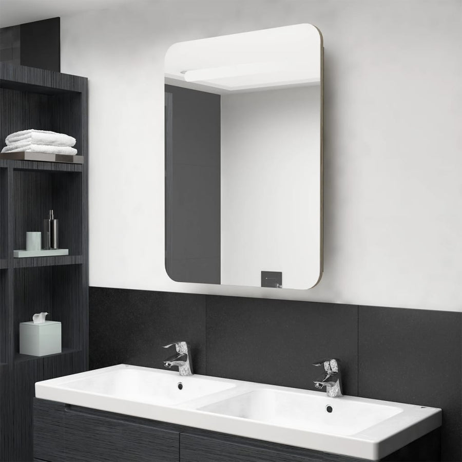 Badkamerkast Met Spiegel En Led 60Xx80 Cm Kleurig Eiken