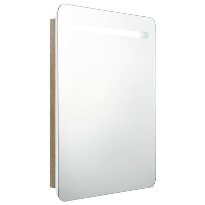 Badkamerkast Met Spiegel En Led 60Xx80 Cm Kleurig Wit en eiken
