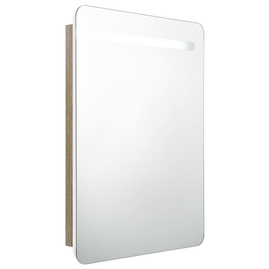 Badkamerkast Met Spiegel En Led 60Xx80 Cm Kleurig Wit en eiken