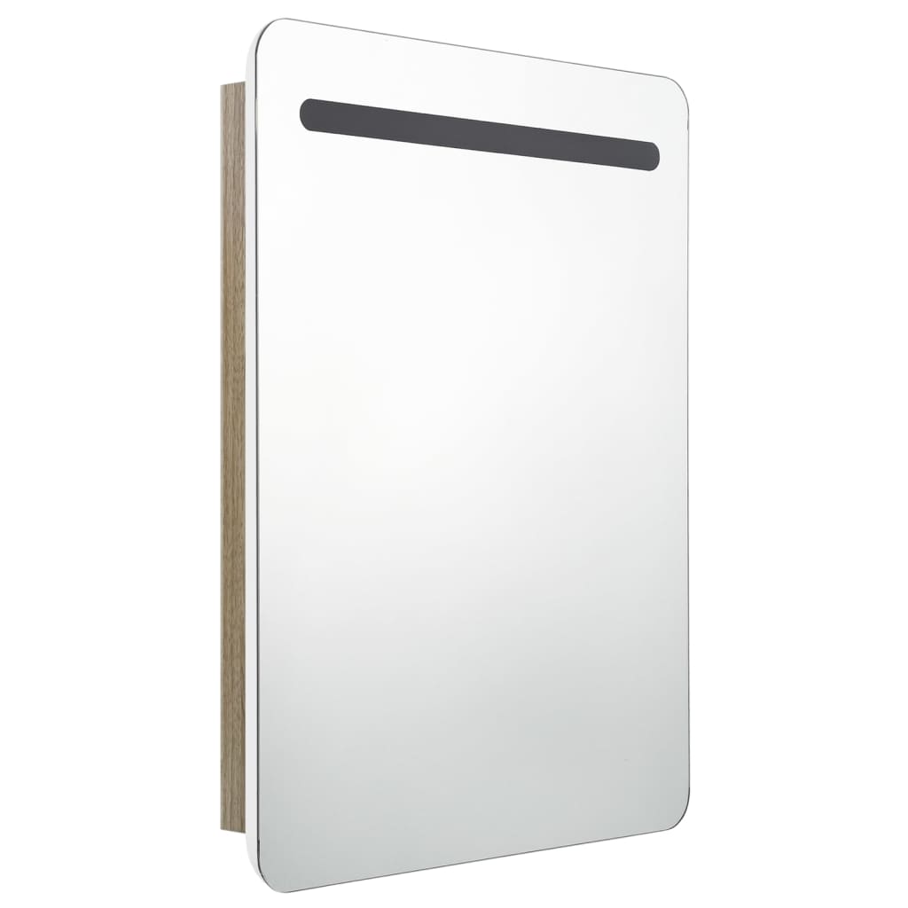 Badkamerkast Met Spiegel En Led 60Xx80 Cm Kleurig Wit en eiken