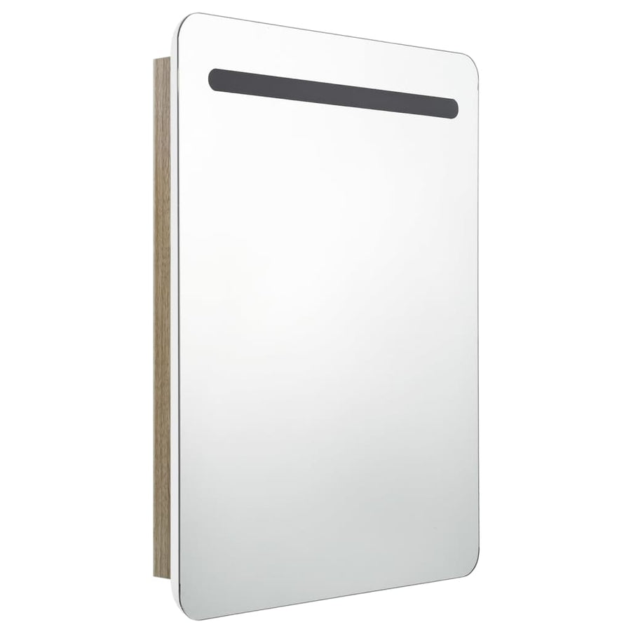 Badkamerkast Met Spiegel En Led 60Xx80 Cm Kleurig Wit en eiken