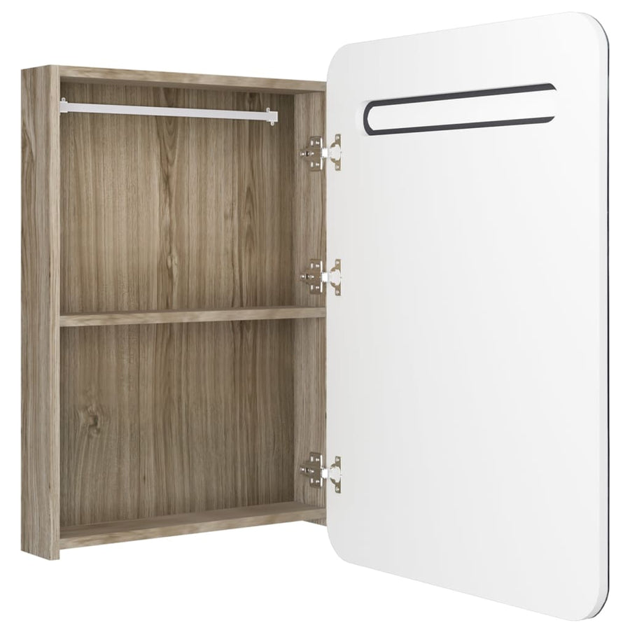 Badkamerkast Met Spiegel En Led 60Xx80 Cm Kleurig Wit en eiken