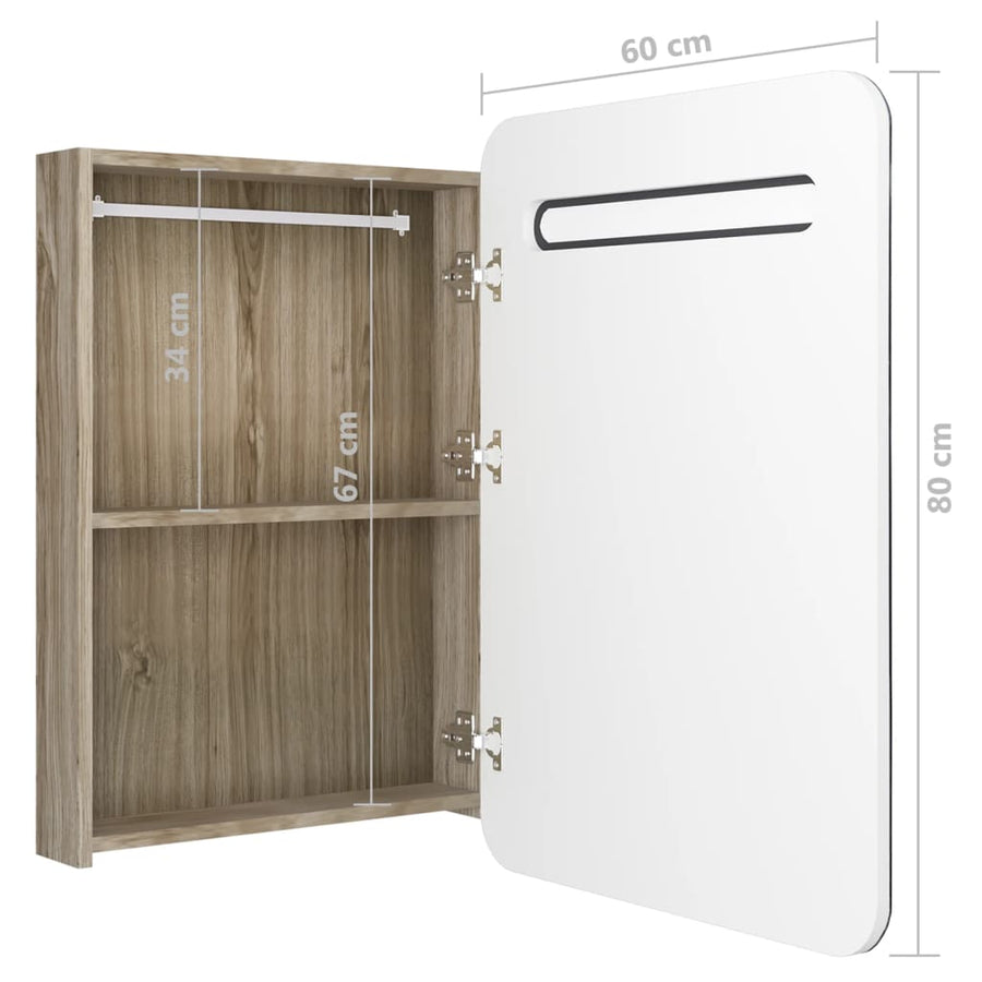 Badkamerkast Met Spiegel En Led 60Xx80 Cm Kleurig Wit en eiken