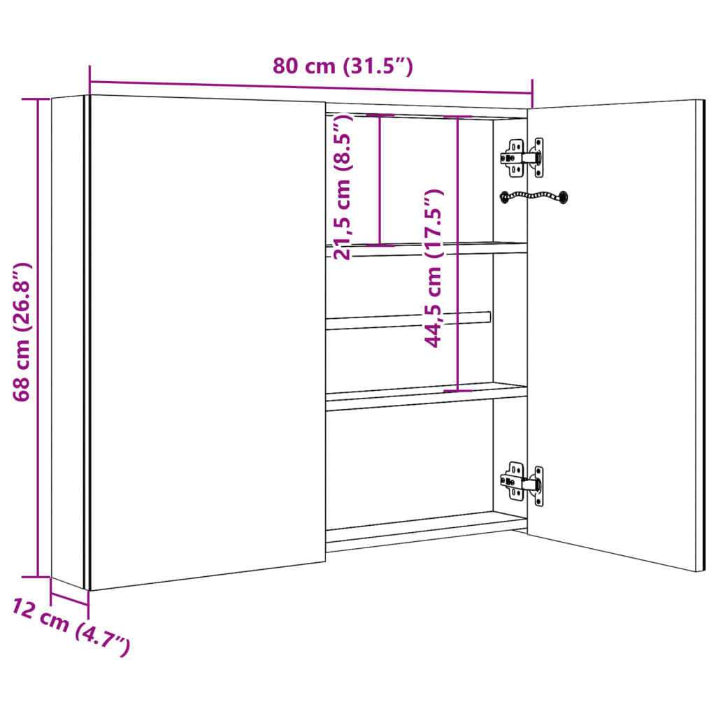 Badkamerkast met spiegel en LED 80x12x68 cm betongrijs