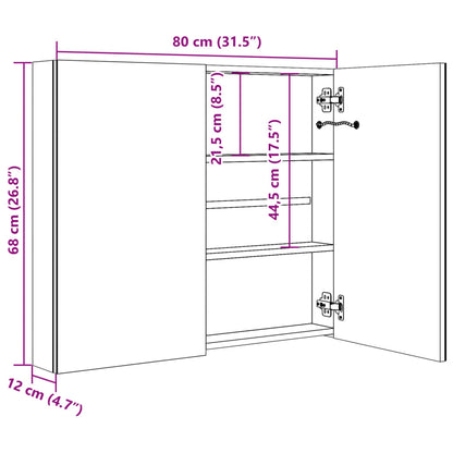 Badkamerkast met spiegel en LED 80x12x68 cm betongrijs
