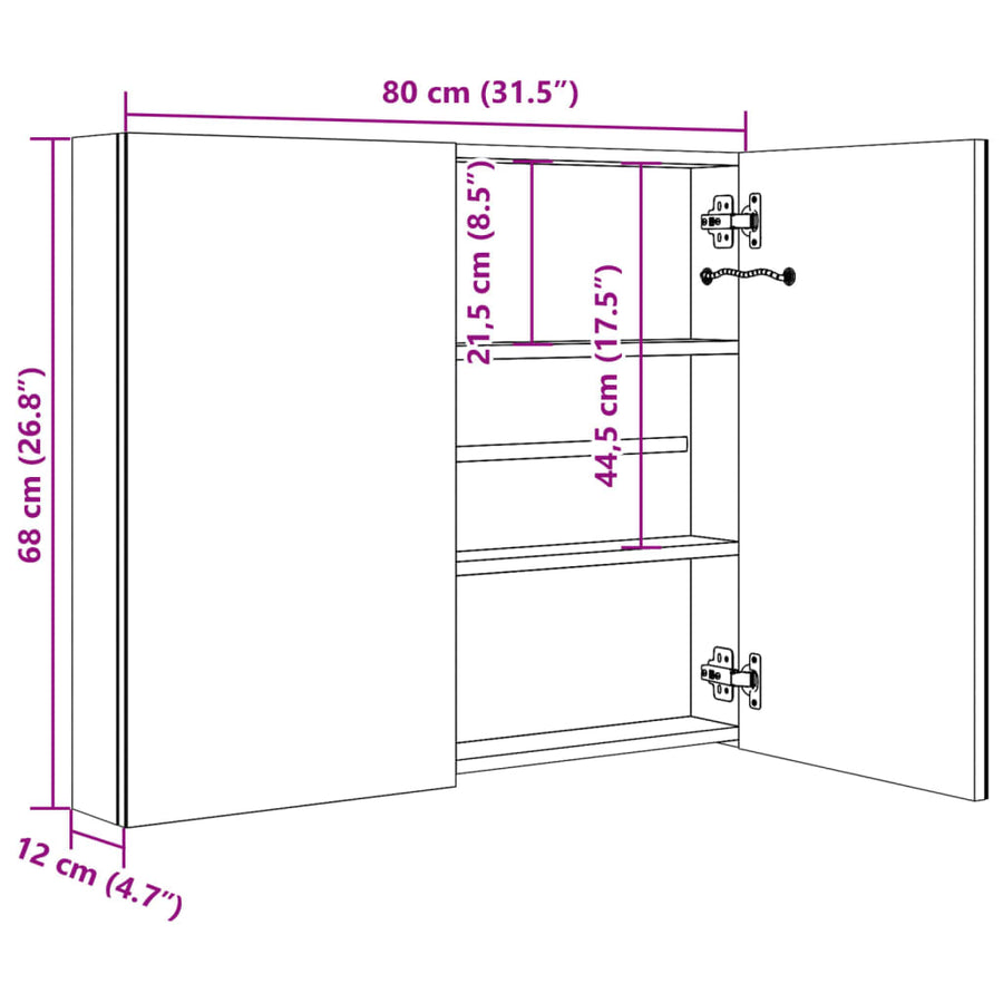 Badkamerkast met spiegel en LED 80x12x68 cm betongrijs