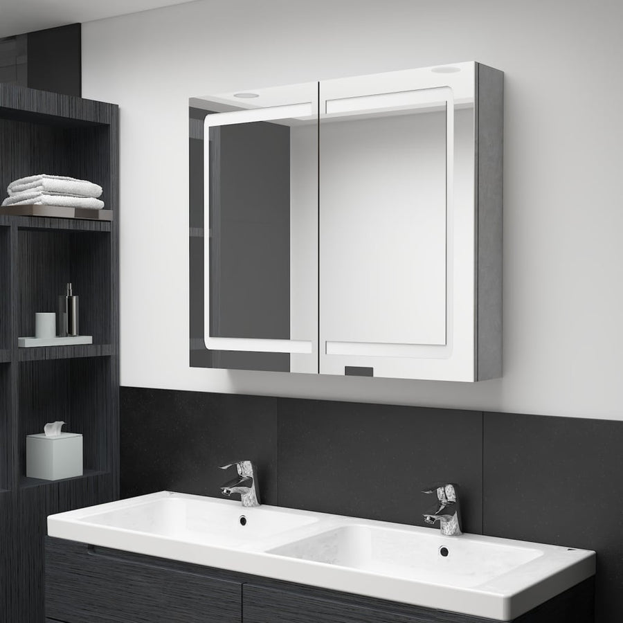 Badkamerkast met spiegel en LED 80x12x68 cm betongrijs