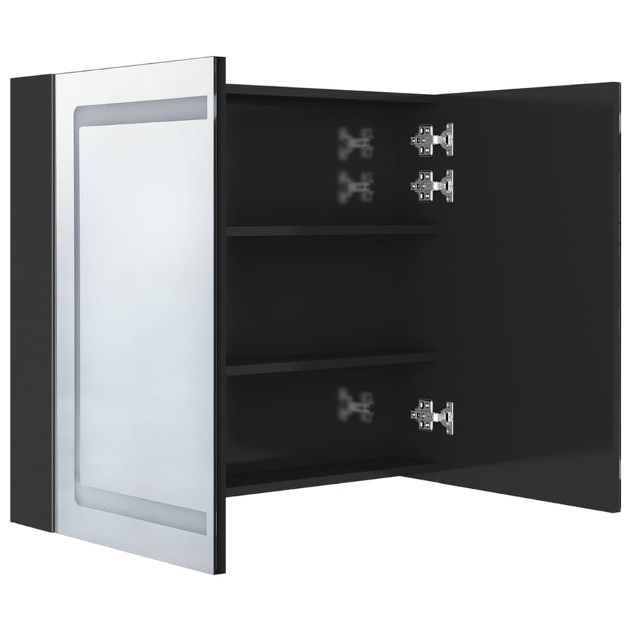 Badkamerkast Met Spiegel En Led 80X2X68 Cm Glanzend zwart