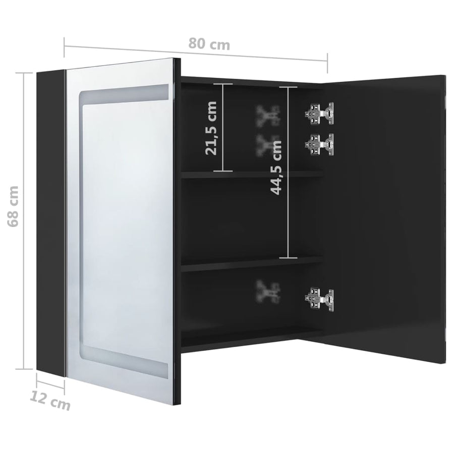 Badkamerkast Met Spiegel En Led 80X2X68 Cm Glanzend zwart