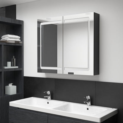 Badkamerkast Met Spiegel En Led 80X2X68 Cm Glanzend zwart