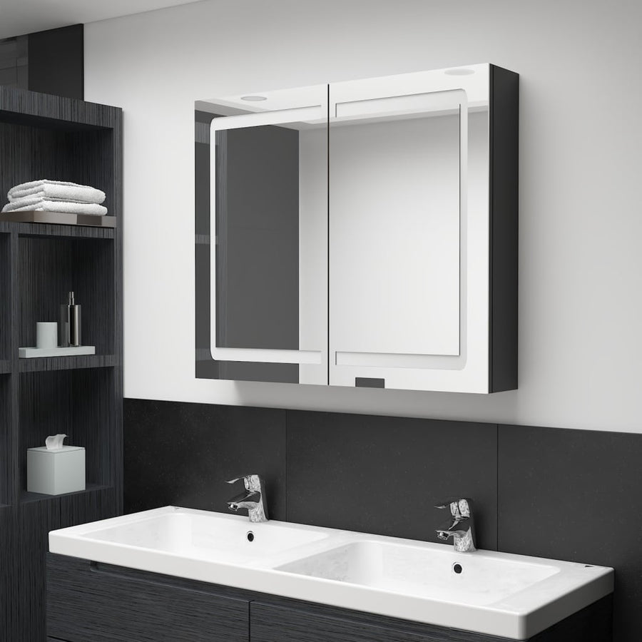 Badkamerkast Met Spiegel En Led 80X2X68 Cm Glanzend zwart
