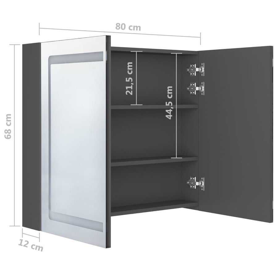 Badkamerkast Met Spiegel En Led 80X2X68 Cm Grijs