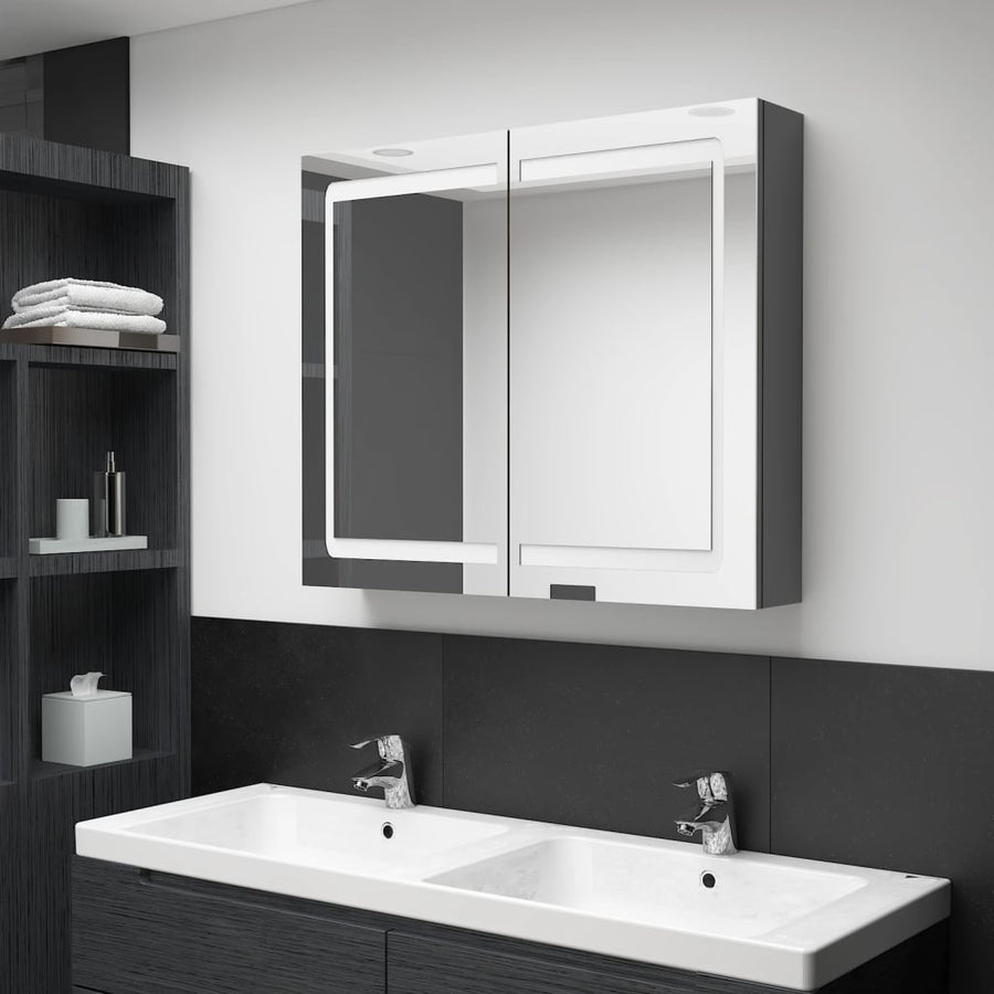 Badkamerkast Met Spiegel En Led 80X2X68 Cm Grijs