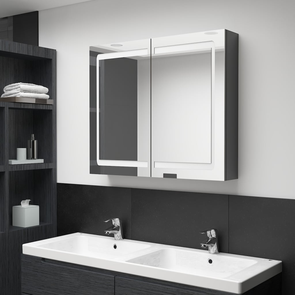 Badkamerkast Met Spiegel En Led 80X2X68 Cm Glanzend grijs