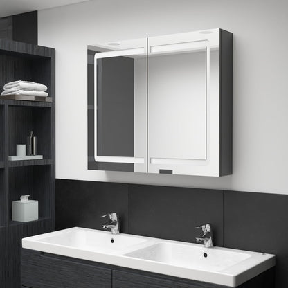 Badkamerkast Met Spiegel En Led 80X2X68 Cm Glanzend grijs