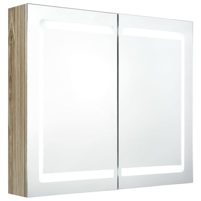 Badkamerkast Met Spiegel En Led 80X2X68 Cm Kleurig Eiken