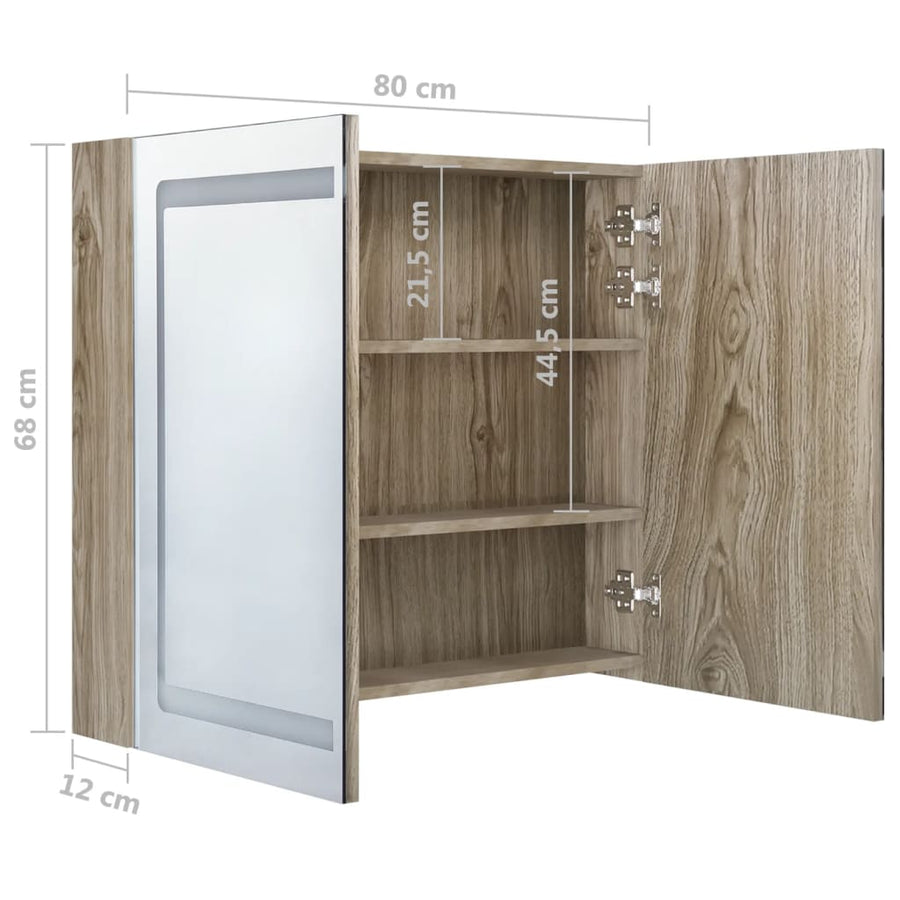 Badkamerkast Met Spiegel En Led 80X2X68 Cm Kleurig Eiken