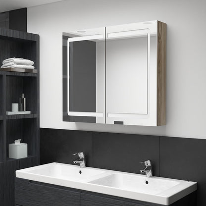 Badkamerkast Met Spiegel En Led 80X2X68 Cm Kleurig Eiken
