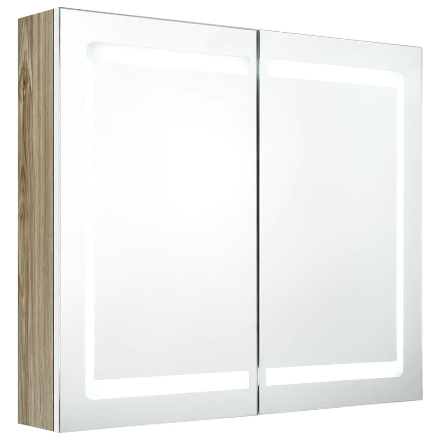 Badkamerkast Met Spiegel En Led 80X2X68 Cm Kleurig Wit en eiken