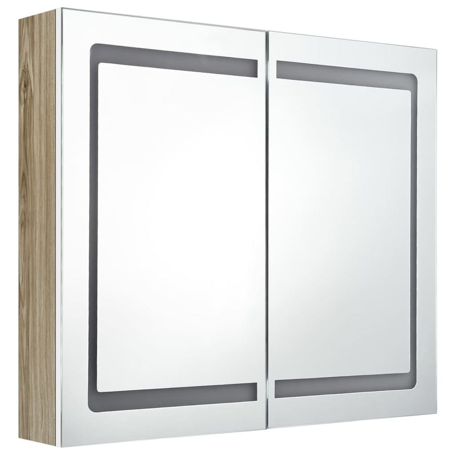 Badkamerkast Met Spiegel En Led 80X2X68 Cm Kleurig Wit en eiken
