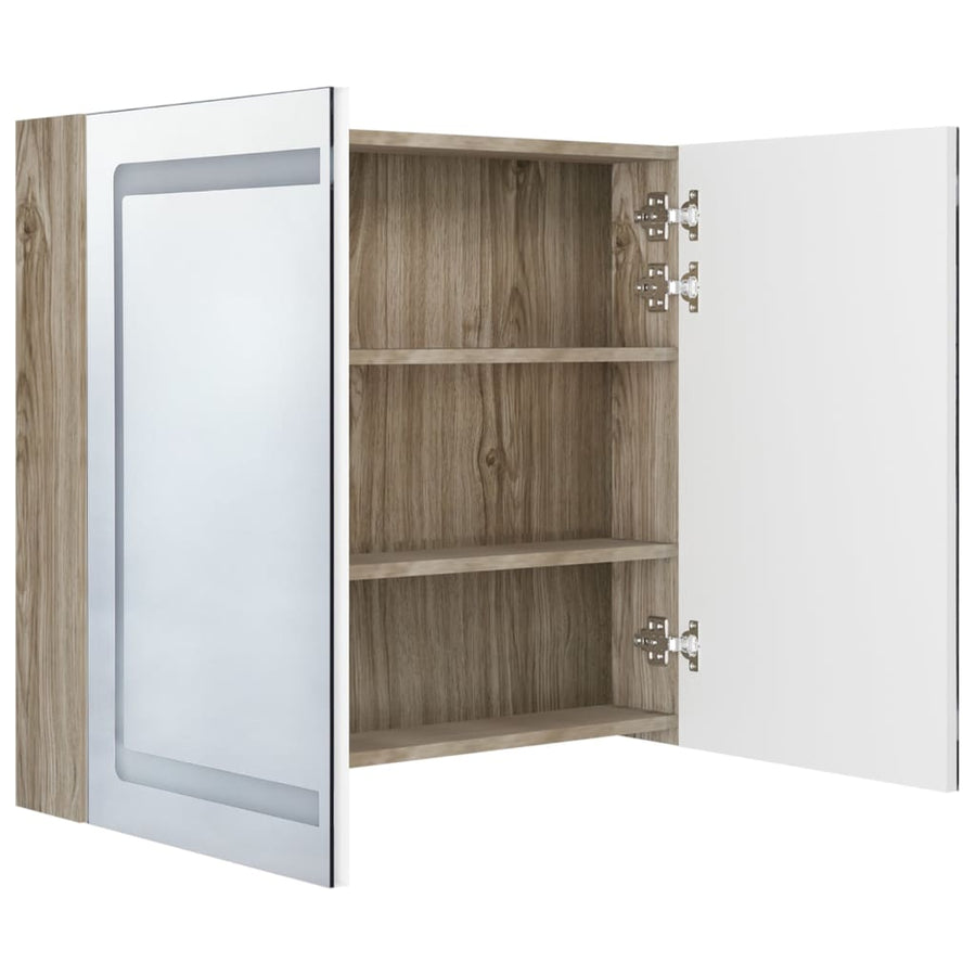 Badkamerkast Met Spiegel En Led 80X2X68 Cm Kleurig Wit en eiken