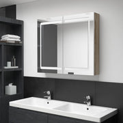 Badkamerkast met spiegel en LED 80x12x68 cm wit eiken