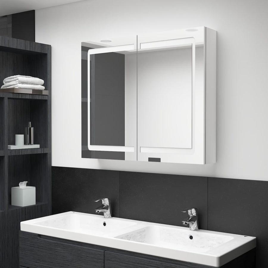 Badkamerkast Met Spiegel En Led 80X2X68 Cm Glanzend wit