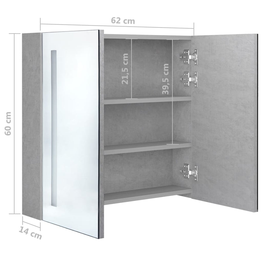 Badkamerkast Met Spiegel En Led 62 x 14 x 60 cm Betongrijs