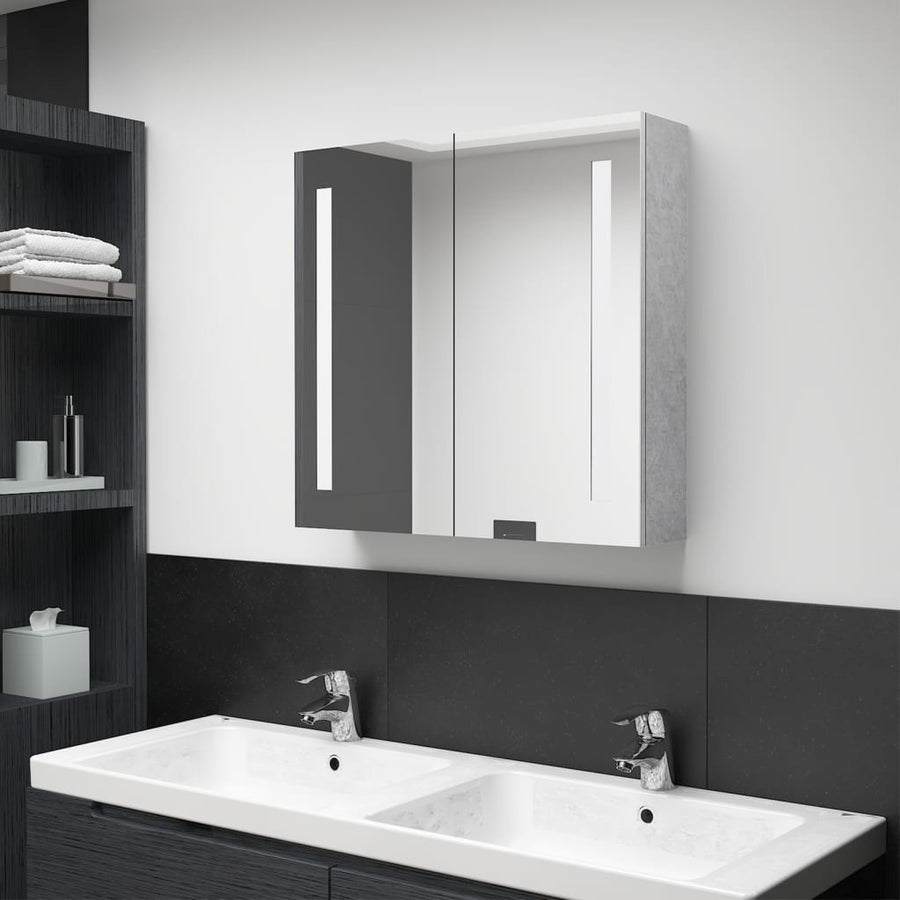 Badkamerkast Met Spiegel En Led 62 x 14 x 60 cm Betongrijs