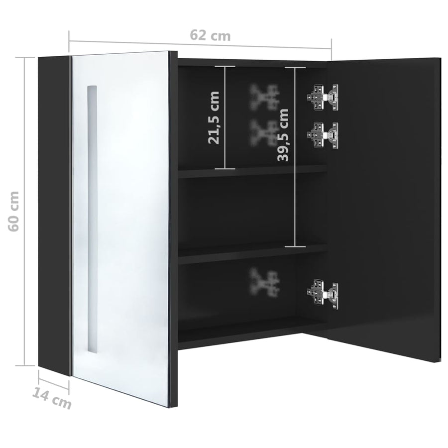 Badkamerkast Met Spiegel En Led 62 x 14 x 60 cm Glanzend zwart