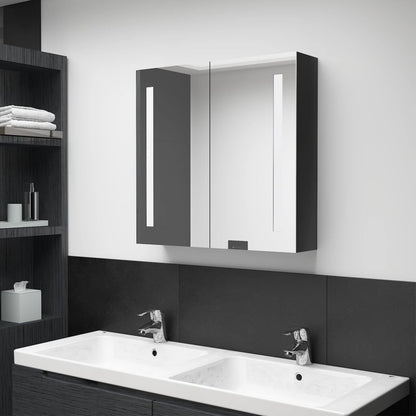 Badkamerkast Met Spiegel En Led 62 x 14 x 60 cm Glanzend zwart