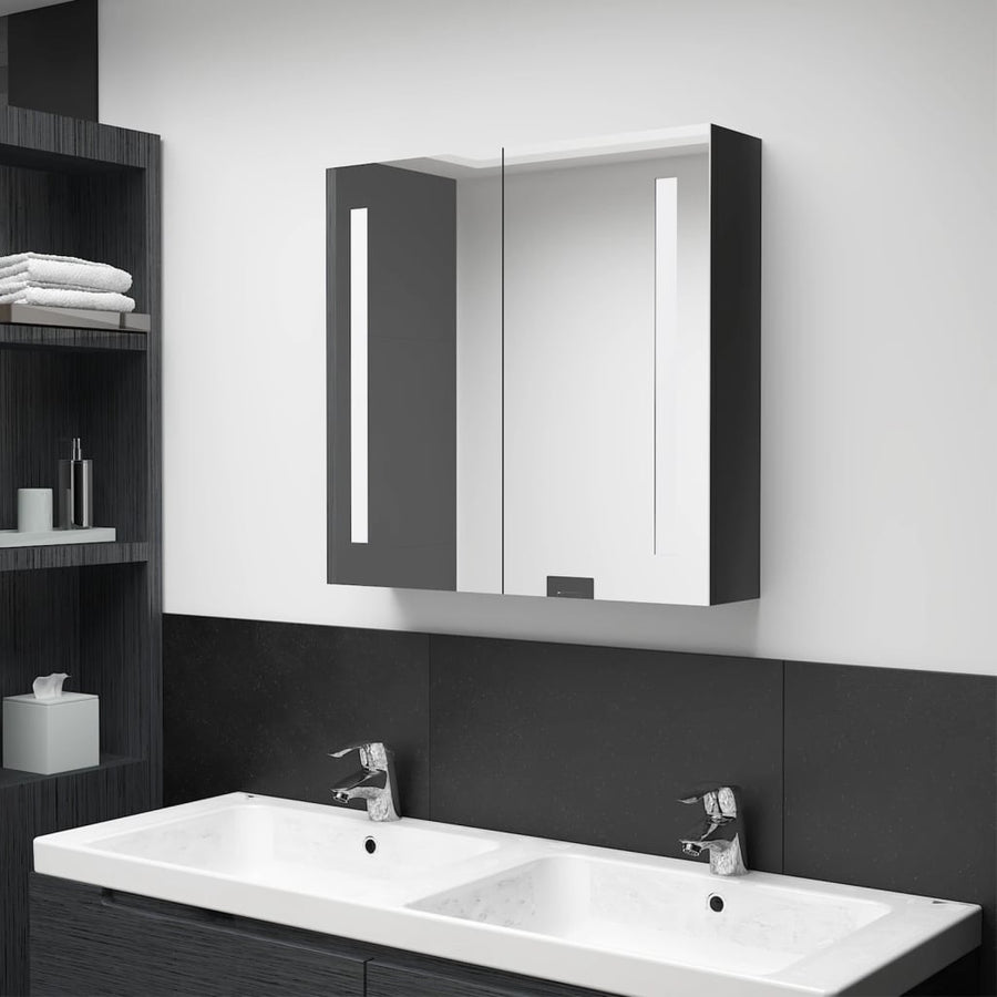 Badkamerkast Met Spiegel En Led 62 x 14 x 60 cm Glanzend zwart