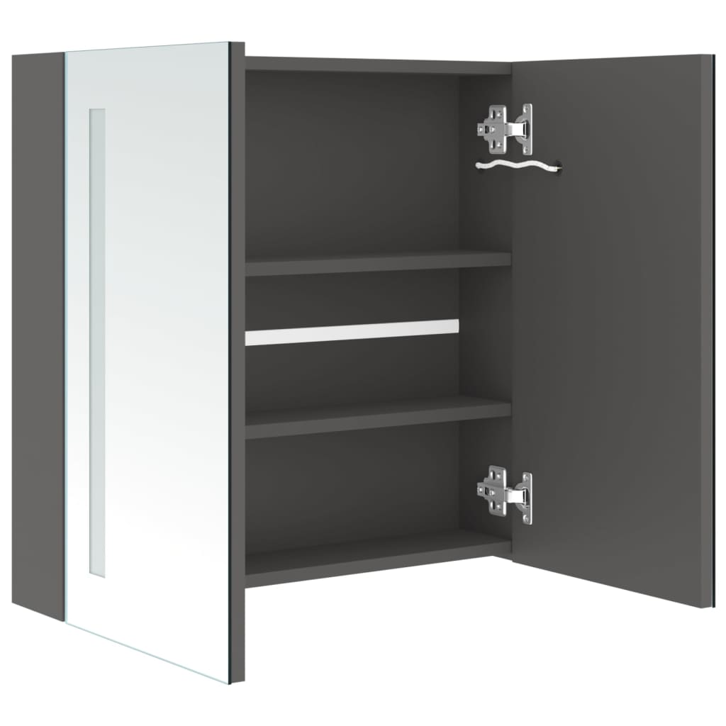Badkamerkast Met Spiegel En Led 62X14X60 Cm Grijs 62 x 14 x 60 cm