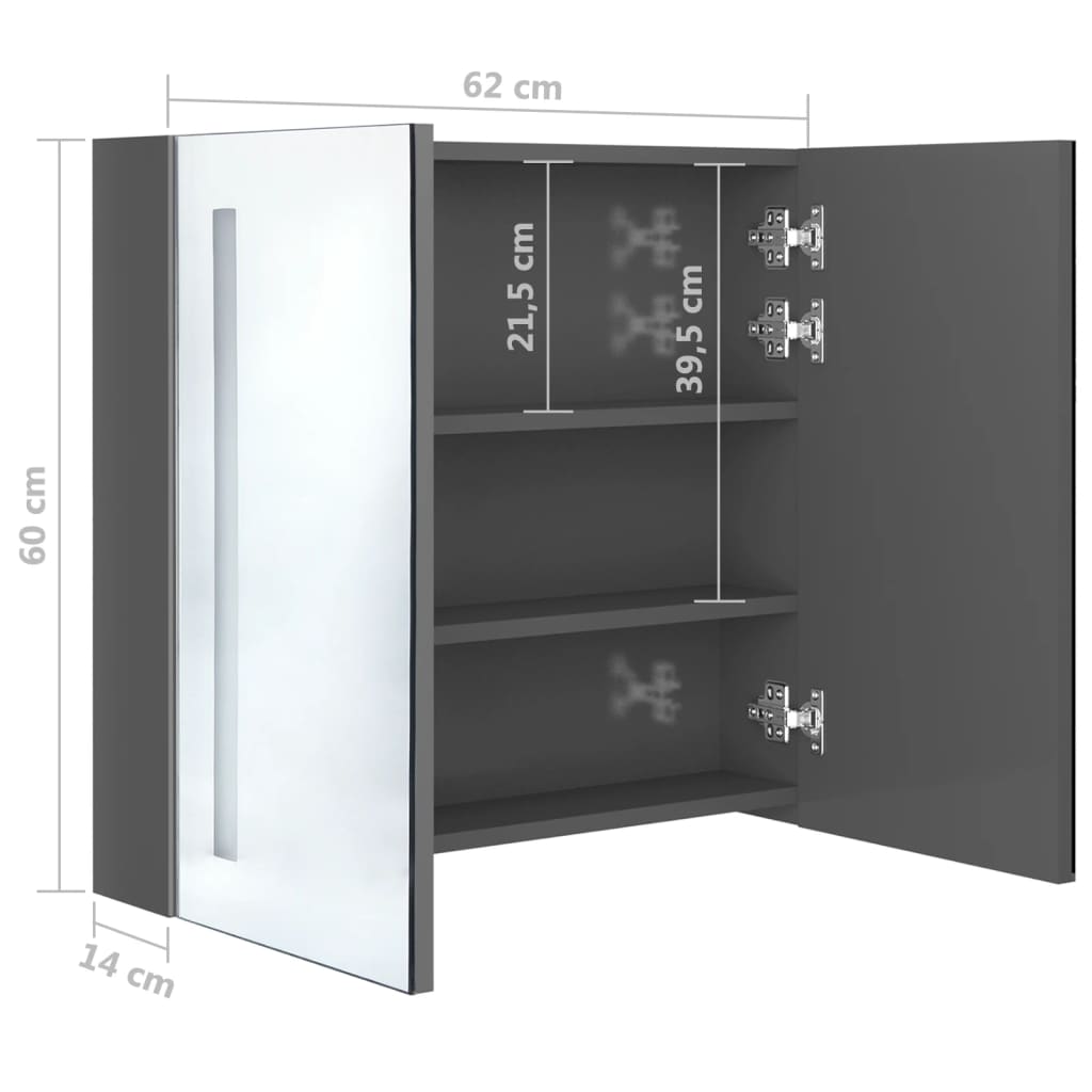 Badkamerkast Met Spiegel En Led 62 x 14 x 60 cm Glanzend grijs