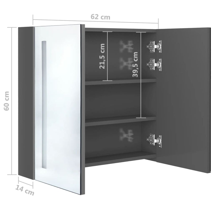 Badkamerkast Met Spiegel En Led 62 x 14 x 60 cm Glanzend grijs