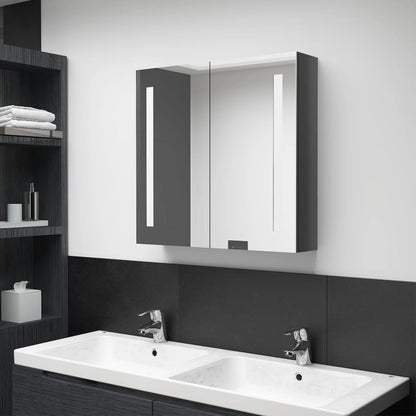 Badkamerkast Met Spiegel En Led 62 x 14 x 60 cm Glanzend grijs
