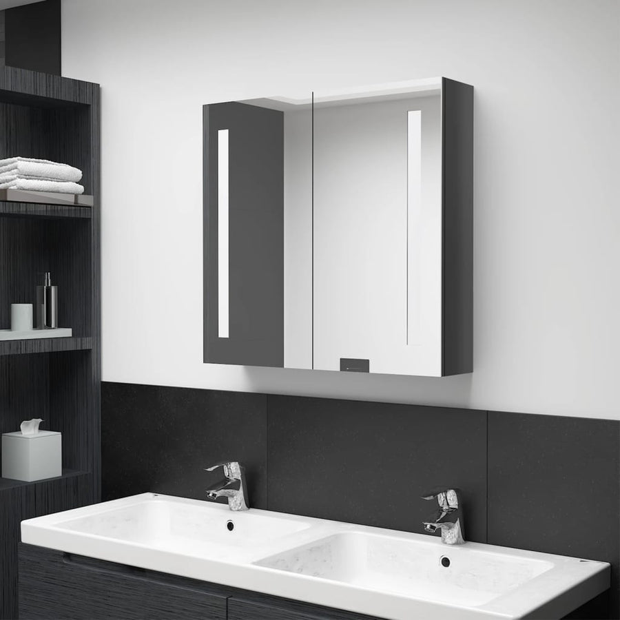 Badkamerkast Met Spiegel En Led 62 x 14 x 60 cm Glanzend grijs
