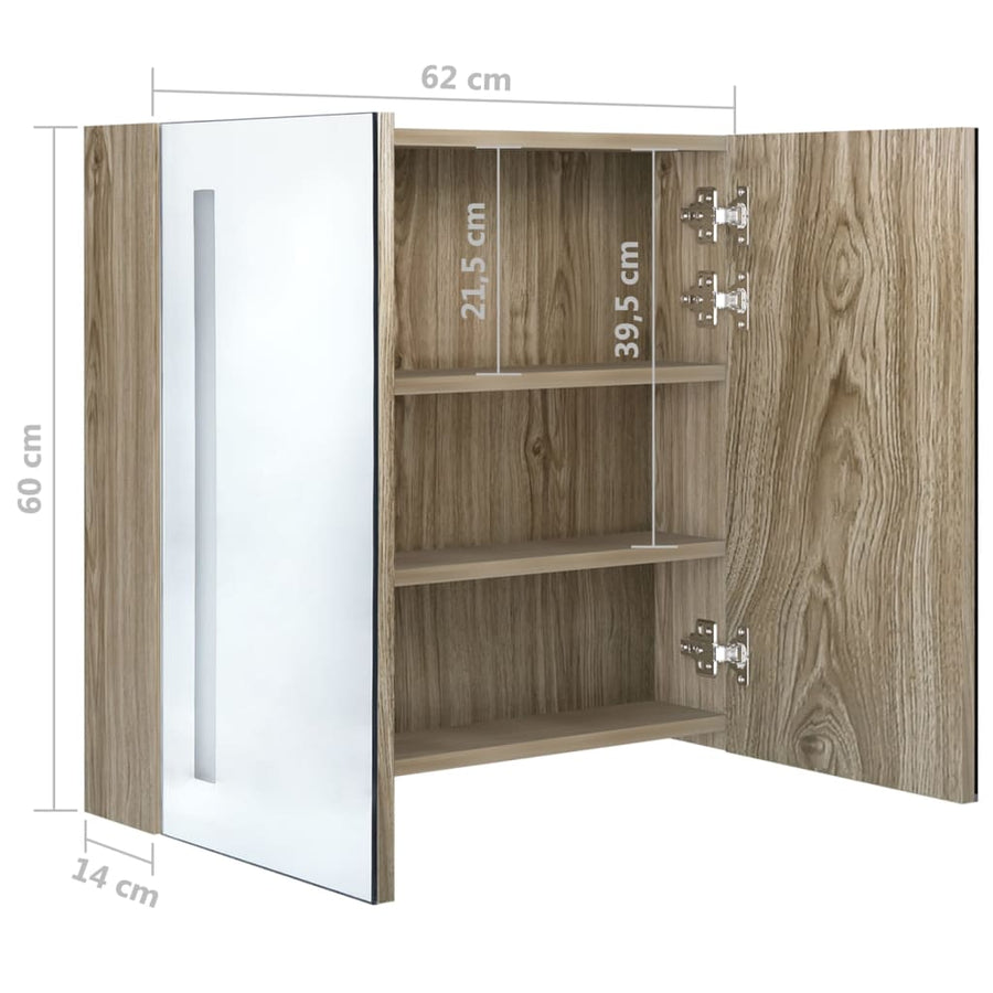 Badkamerkast Met Spiegel En Led Kleurig 62 x 14 x 60 cm Eiken