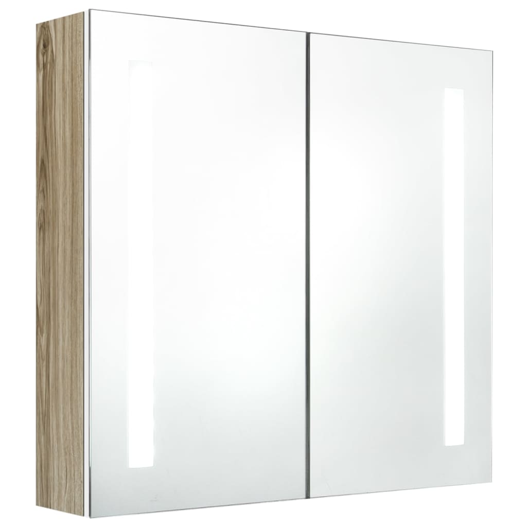 Badkamerkast Met Spiegel En Led Kleurig 62 x 14 x 60 cm Wit en eiken