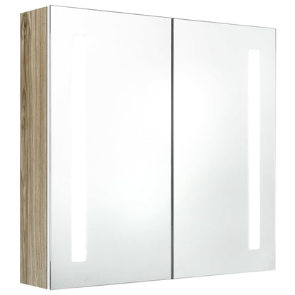 Badkamerkast Met Spiegel En Led Kleurig 62 x 14 x 60 cm Wit en eiken