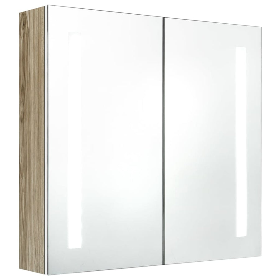 Badkamerkast Met Spiegel En Led Kleurig 62 x 14 x 60 cm Wit en eiken