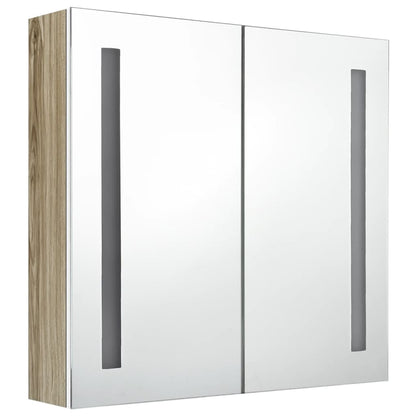 Badkamerkast Met Spiegel En Led Kleurig 62 x 14 x 60 cm Wit en eiken